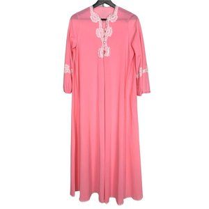 Vintage 60s Dutchmaid Pink Nylon Lace Trim House Dress Large